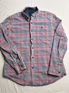 Copper Oak Men's red & Blue Plaid corduroy Button-Up Shirt faded look medium